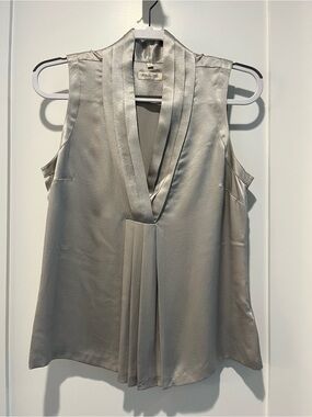 Martin + Osa Silver Silk Sleeveless V-Neck Blouse